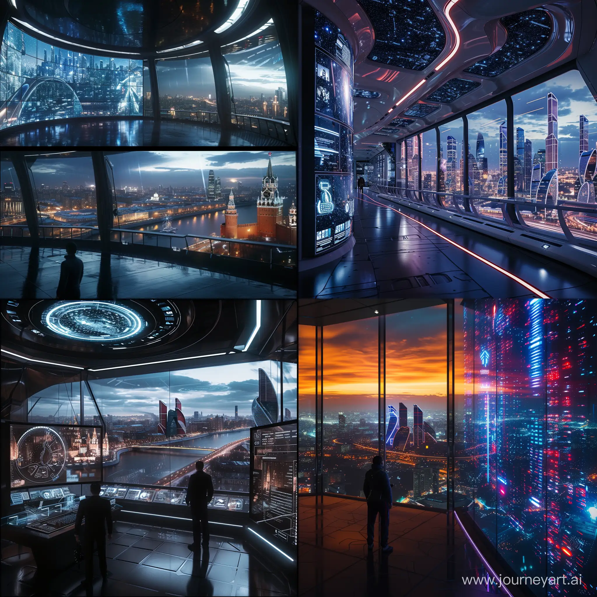 Futuristic Moscow, OLED lighting and displays, cinematic style