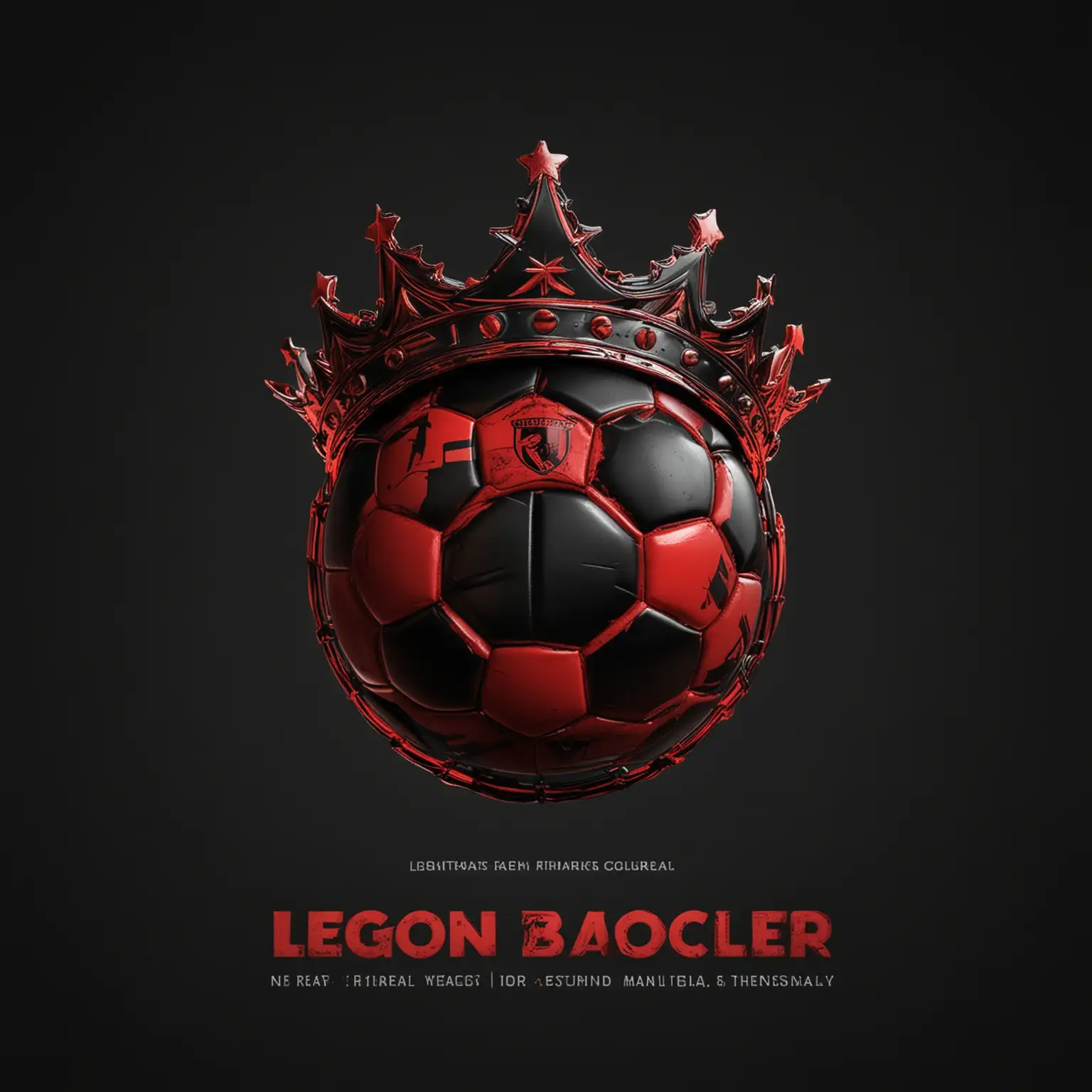 Make a logo only using red and black colors, the image has to have 1 red and black colored soccer ball with a crown on it, with a black background, it has to say the following words"LEGION OF SOCCER", logo has to be clear and attention grabbing.