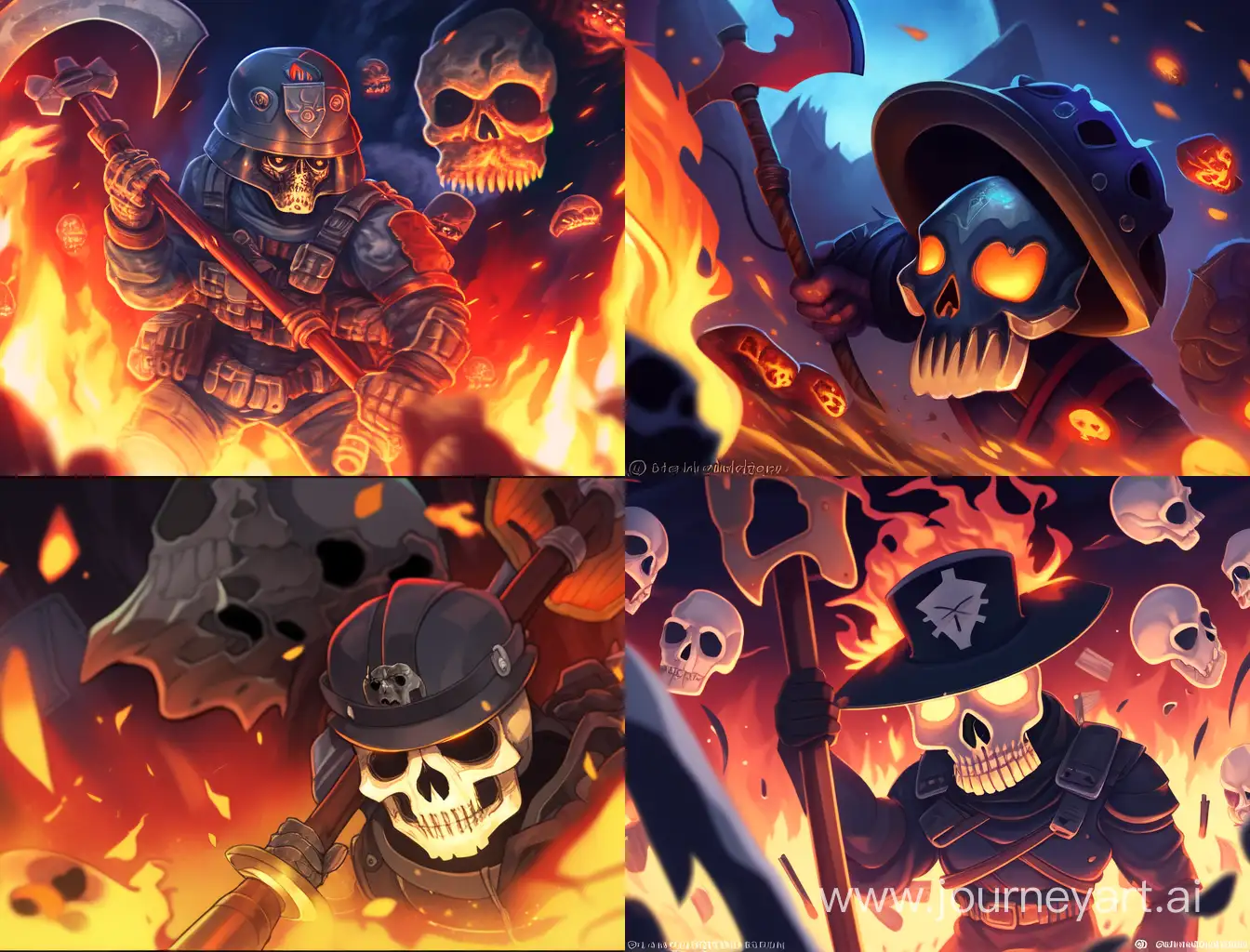Firefighter-Skull-with-Axe-and-Hooligan-in-Burning-Background