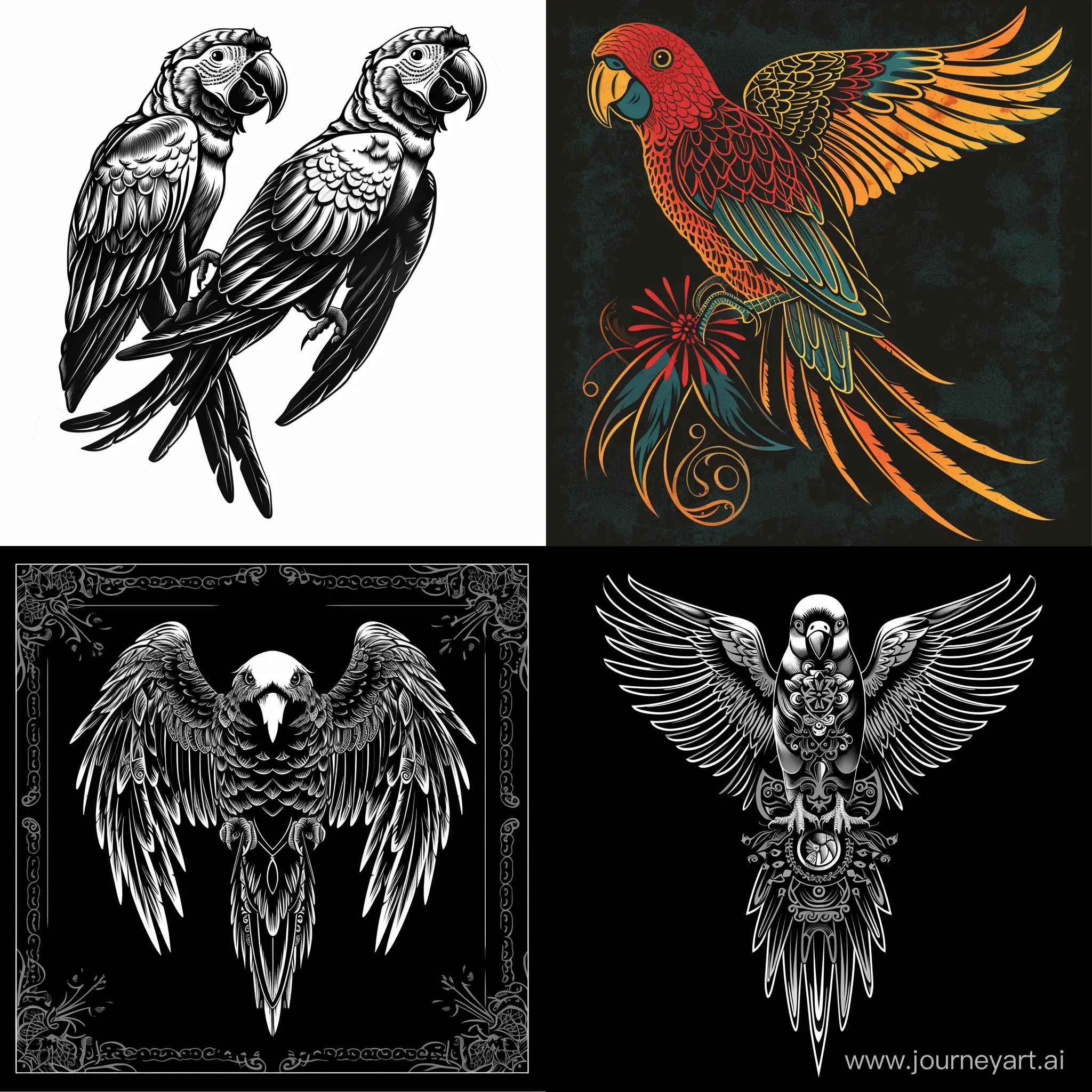 Gothic-Style-Parrot-Cutout-Designs-in-Vector-Art