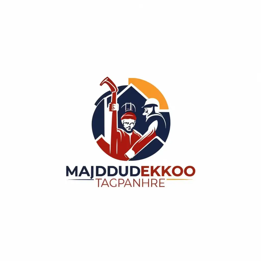logo, labour with hammer, with the text "MajdurDekho.com", typography, be used in Construction industry
