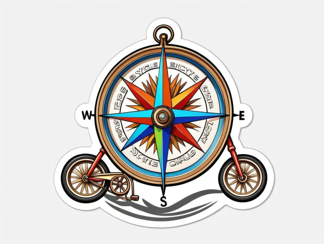 Ecstatic Chibi Compass Bicycle with Tertiary Color Sticker on White Background