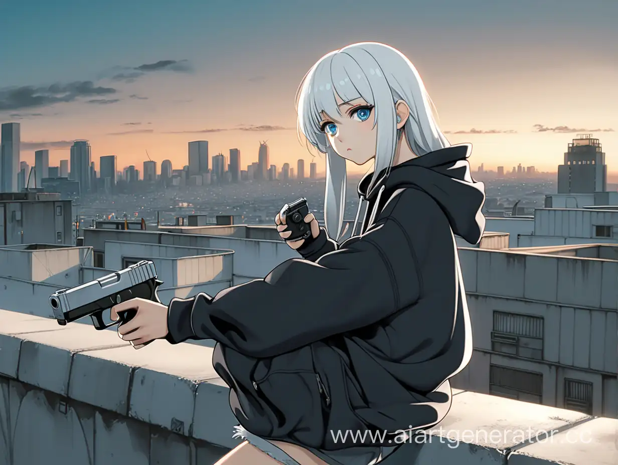 Lonely-Anime-Girl-with-Gun-on-City-Rooftop