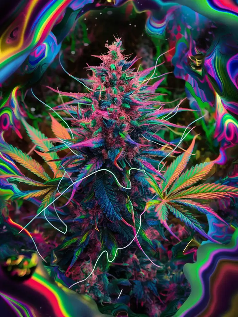 Vibrant Psychedelic Marijuana Plant in Cosmic Setting