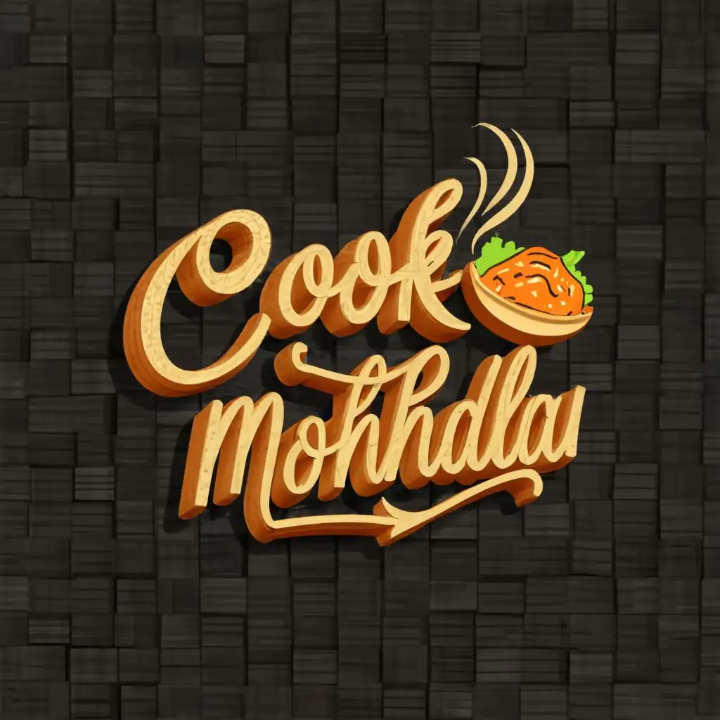 logo, 3D Design Restaurant consultancy, with the text "Cook Mohalla", typography