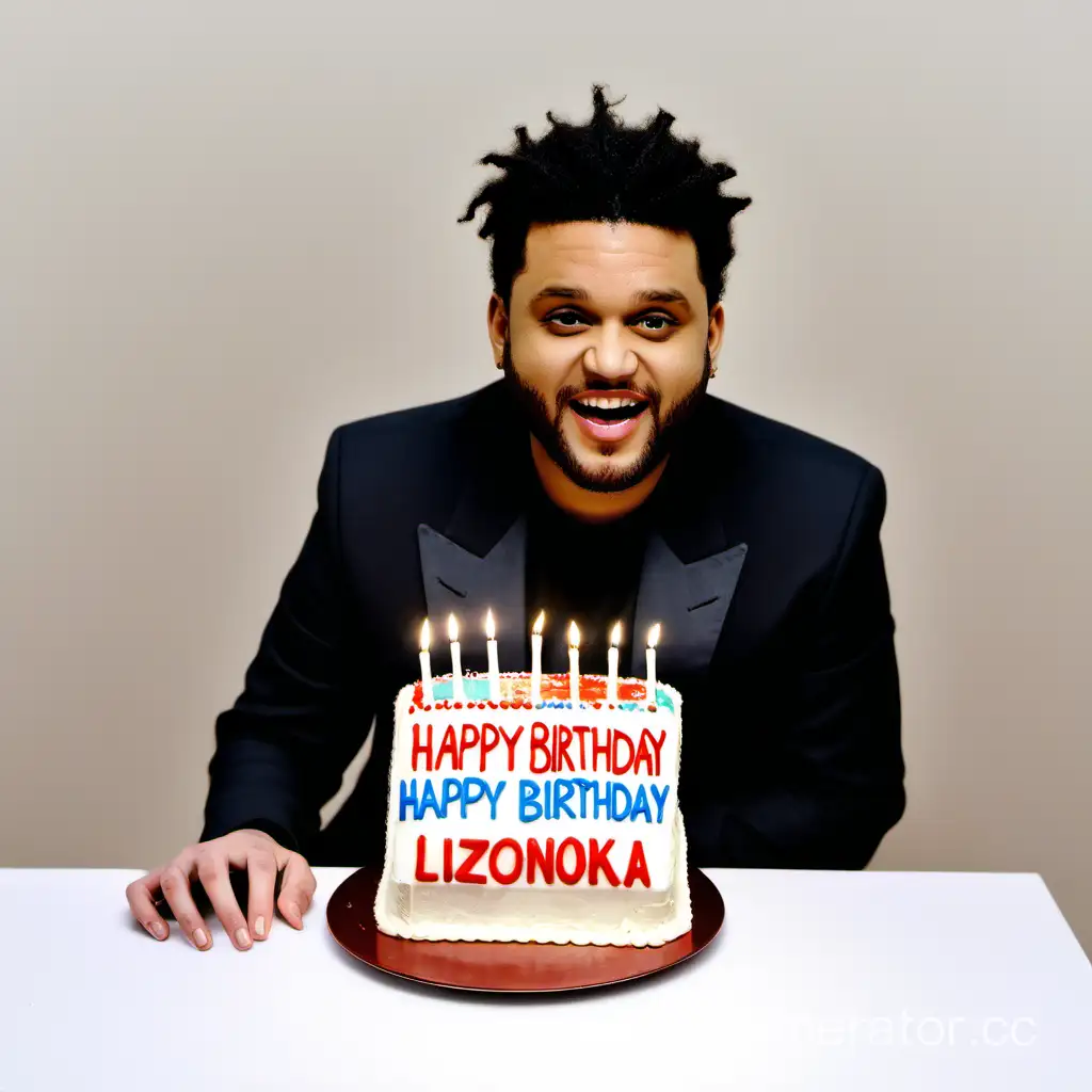 Celebrity-Singer-The-Weeknd-Holding-Birthday-Cake-for-Lizochka-Reznikova