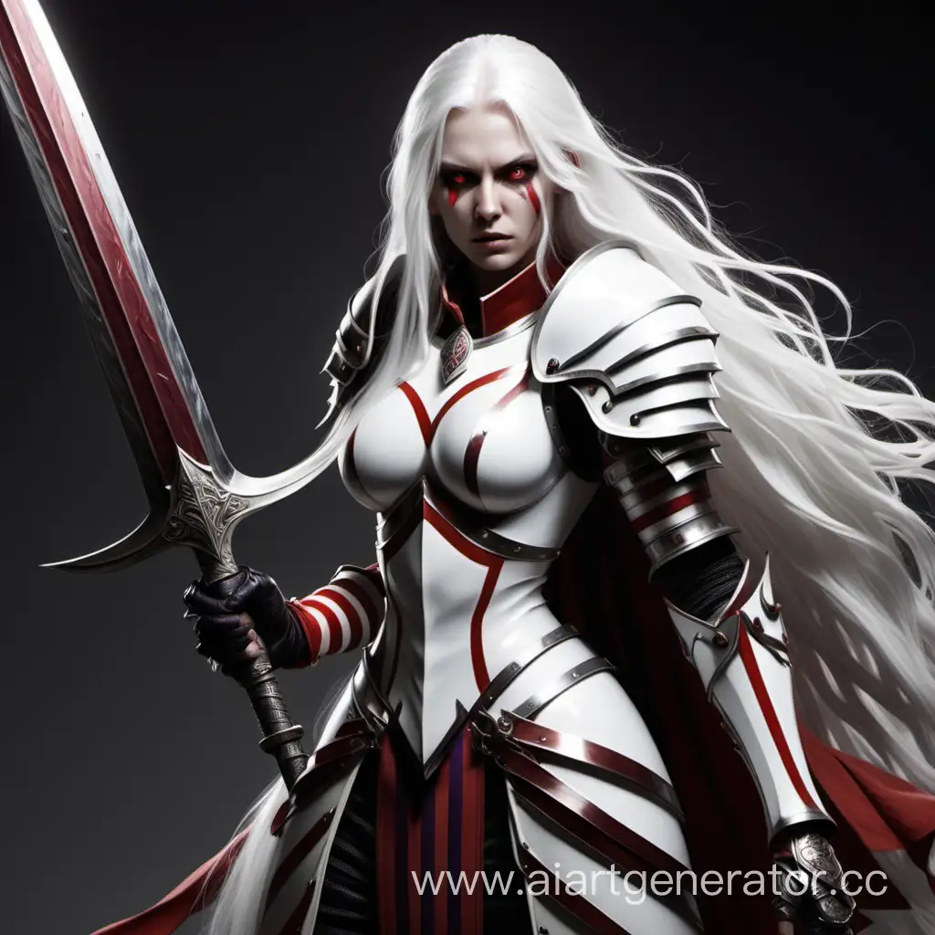 WhiteHaired-Warrior-Woman-in-Crimson-Armor-Wielding-Broad-Sword
