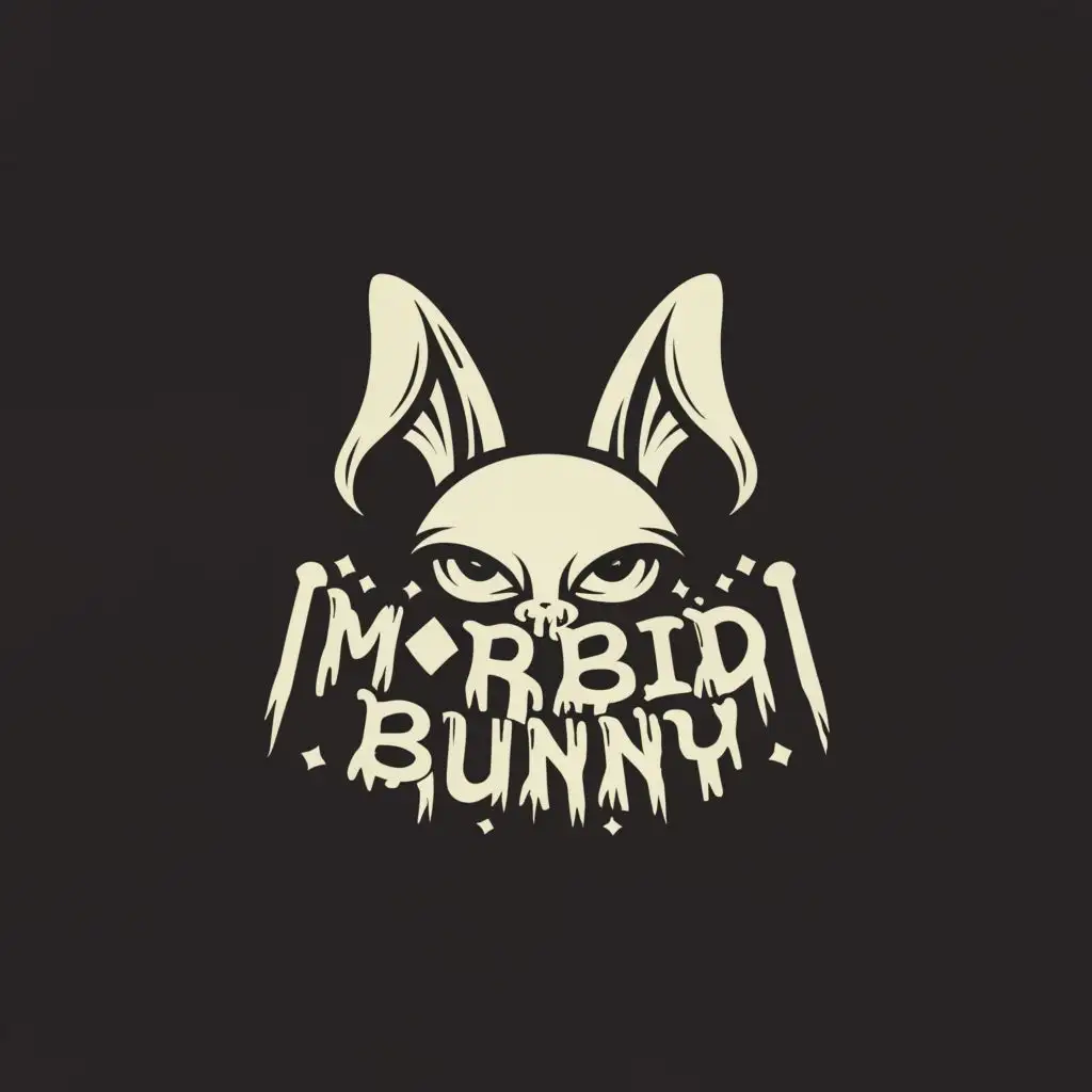 logo, Simple black and white, logo, bunny face, fangs, cute, creepy, gothic, long folded ears, with the text "Morbid Bunny", typography, be used in Internet industry