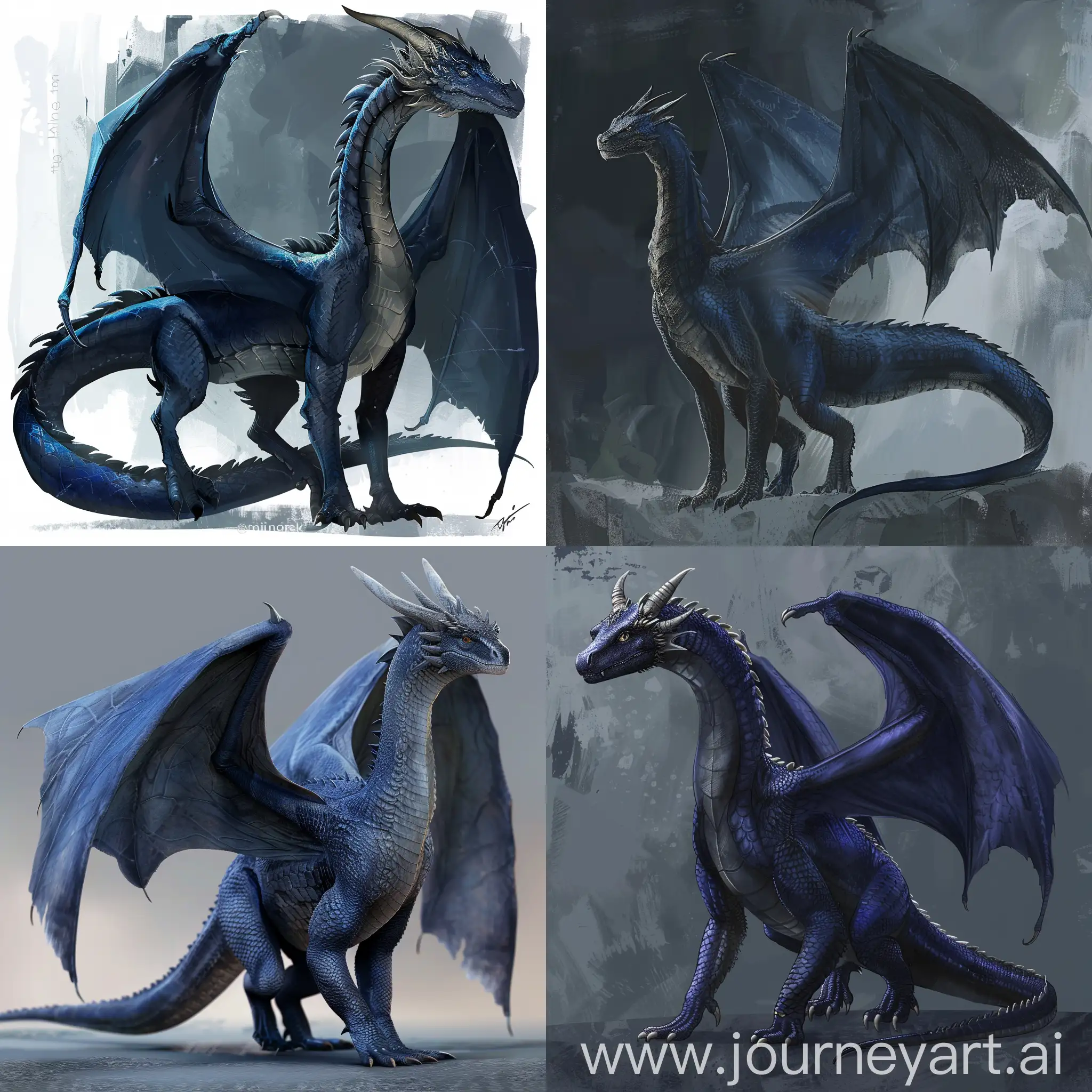 Midnight: She is a very large Dark blue female Dragon with a dark gray underbelly. She stands at 69 feet tall.