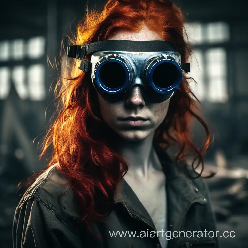 Рыжая девушка в тонированных
 сварочных очках  фоллаут
