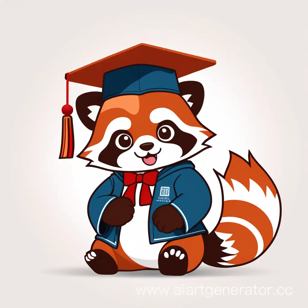 сделай минималистичный рисунок для школы китайского языка с маскотом красной панды с квадратной академической шапочкой
красная панда должна сидеть и быть обьемной
