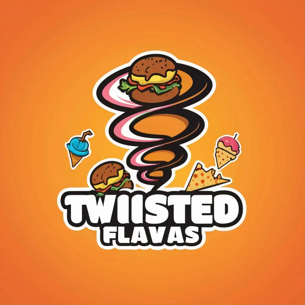 a logo design,with the text "Twisted Flavas", main symbol:Tornado with food,Moderate,clear background