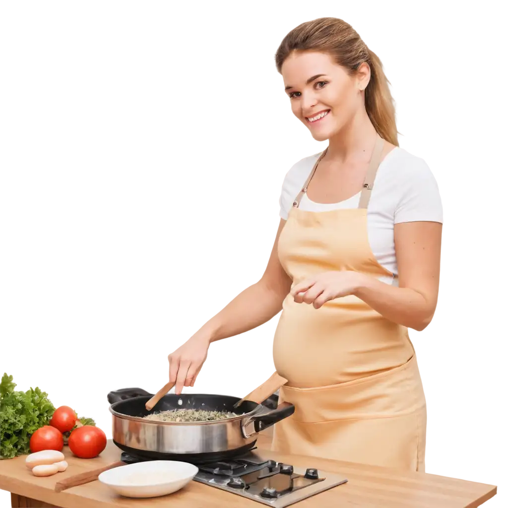Une femme blanche enceinte qui fait la cuisine