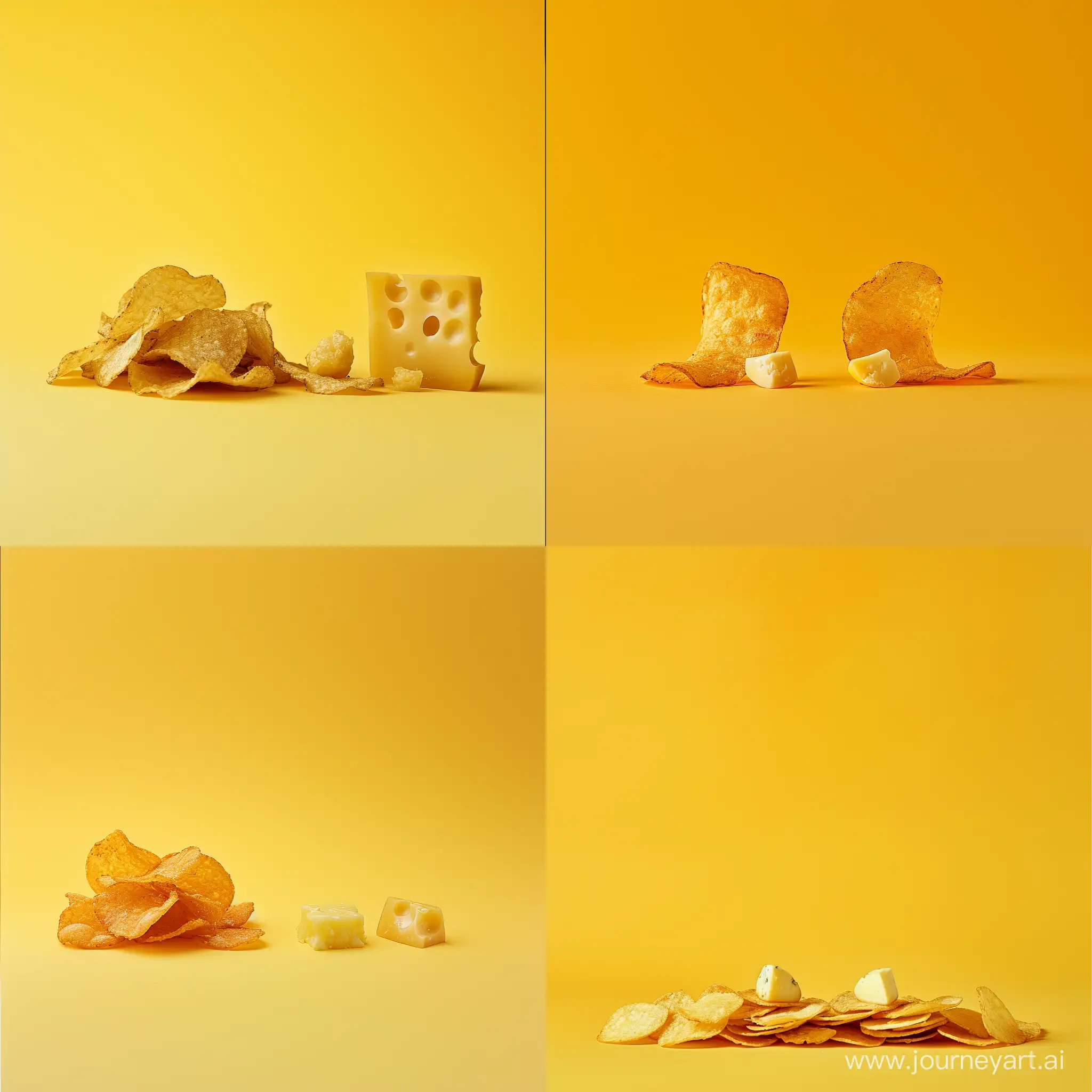 Savory-Chips-and-Cheese-Arrangement-Studioshot-Culinary-Photography-on-Vibrant-Yellow-Background