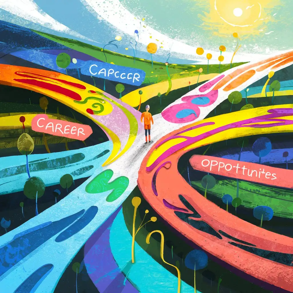 colorful swirling paths symbolizing different career opportunities