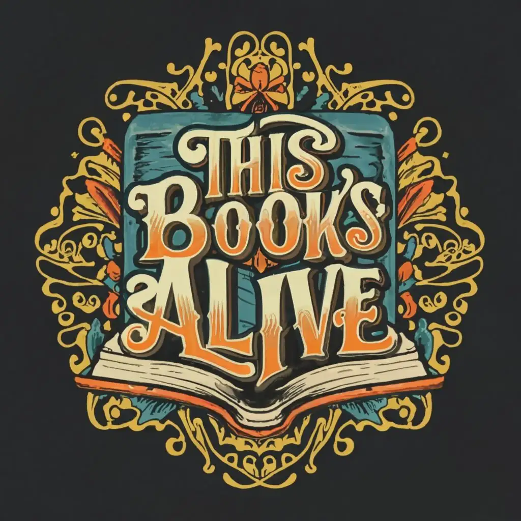 a logo design, with the text "This Books Alive", main symbol: a logo design, with the exact text "This Book's ALIVE" exactly written as "This Book's ALIVE", main symbol: an antique book coming to life and speaking to the reader in bright multi colors, complex, be used in Education industry, clear background, complex, be used in Entertainment industry, clear background
