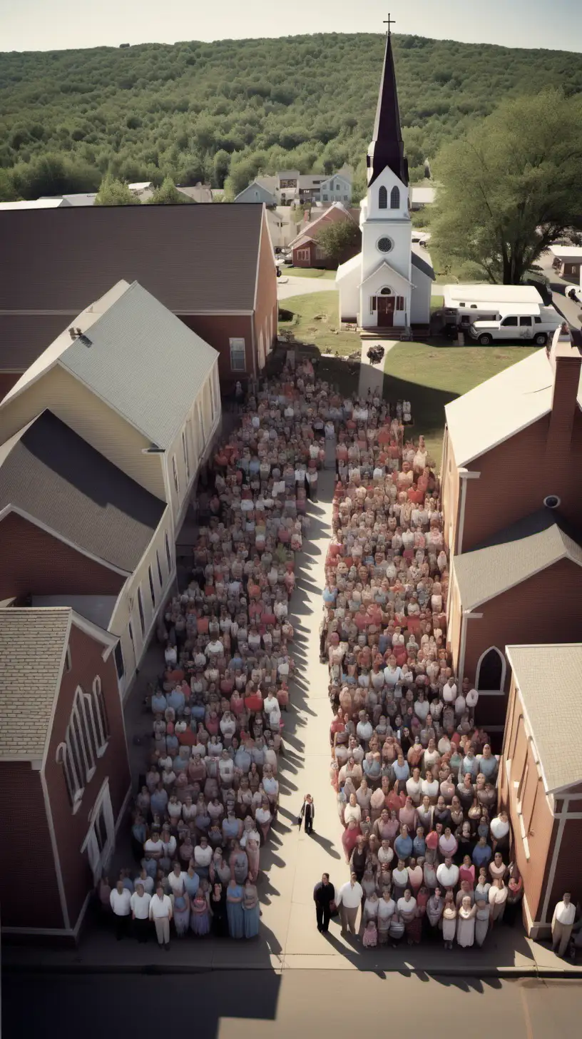 A heartwarming image showcasing the entire town witnessing the family's transformation, perhaps in a church gathering.