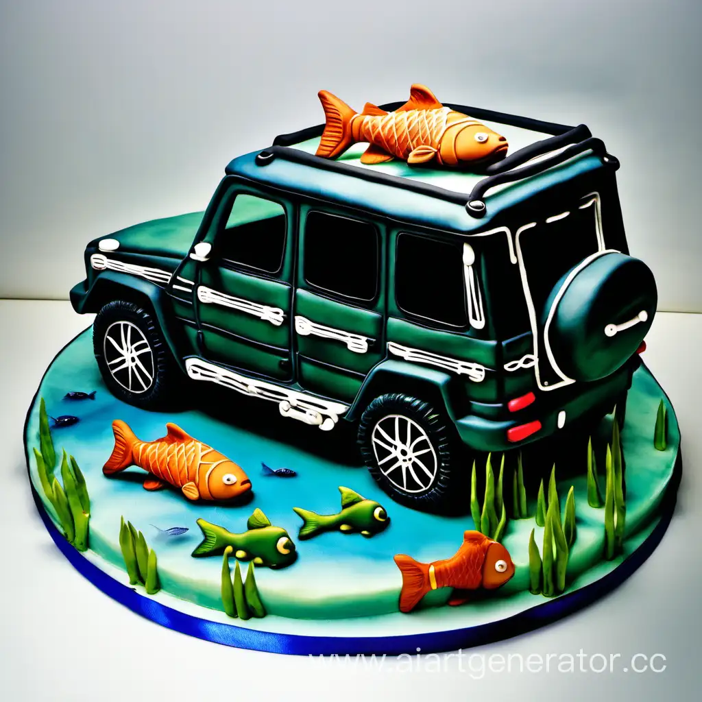 Luxurious-GWagenShaped-Cake-with-Exquisite-Fish-Decoration