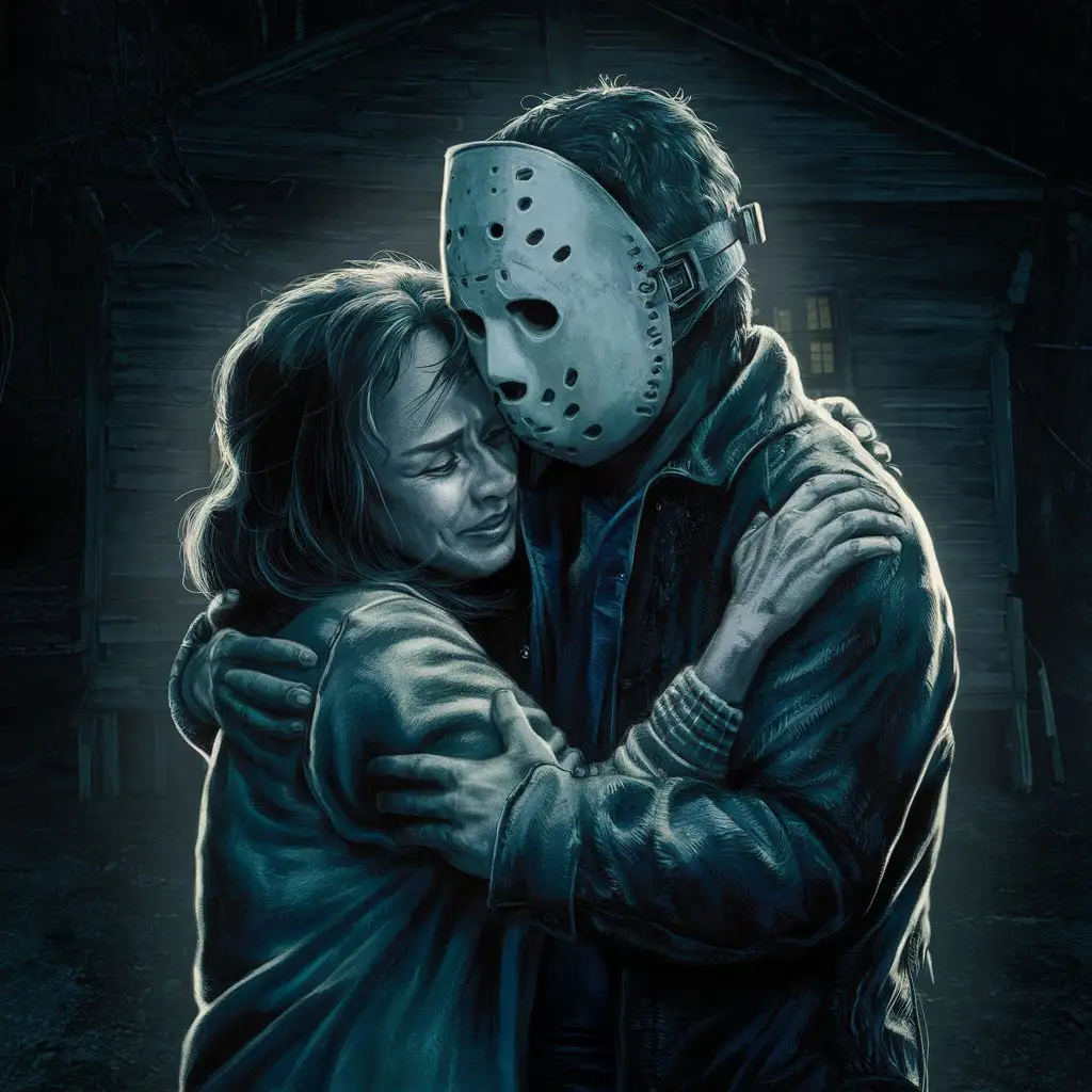 Jason Voorhees Embracing His Mother in a Tender Moment