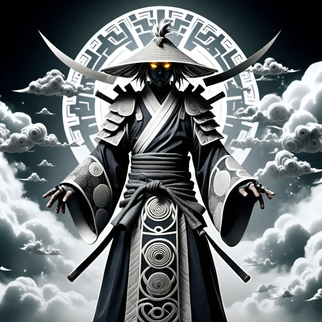 Cyberpunk Samurai Ninja Video Game Boss Creation Wind Elemental Warrior with Sacred Geometry