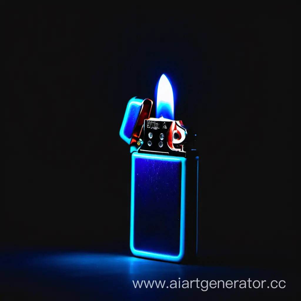 Neon glowing lighter in dark room
