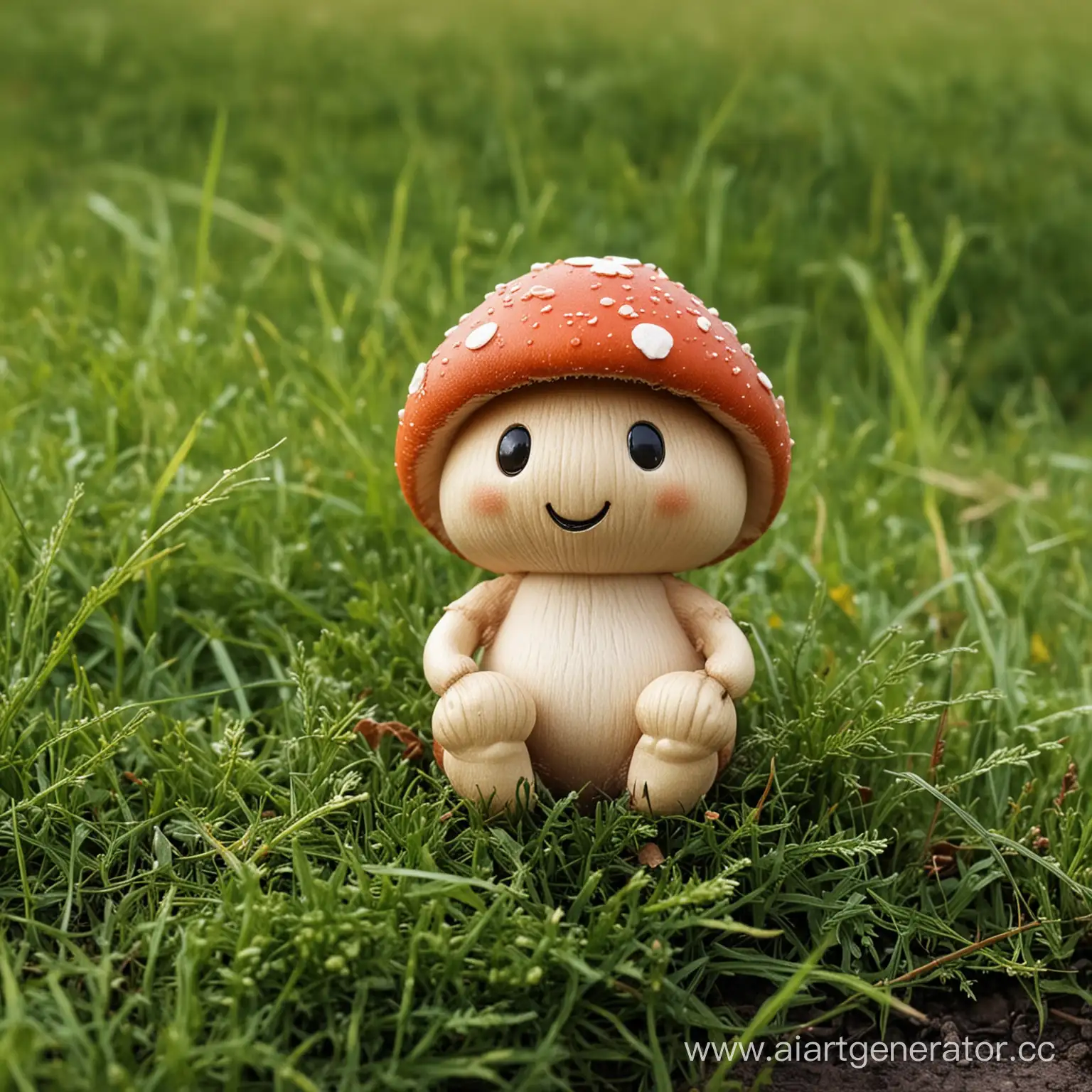 Adorable-Mushroom-Character-Relaxing-on-Grassy-Field