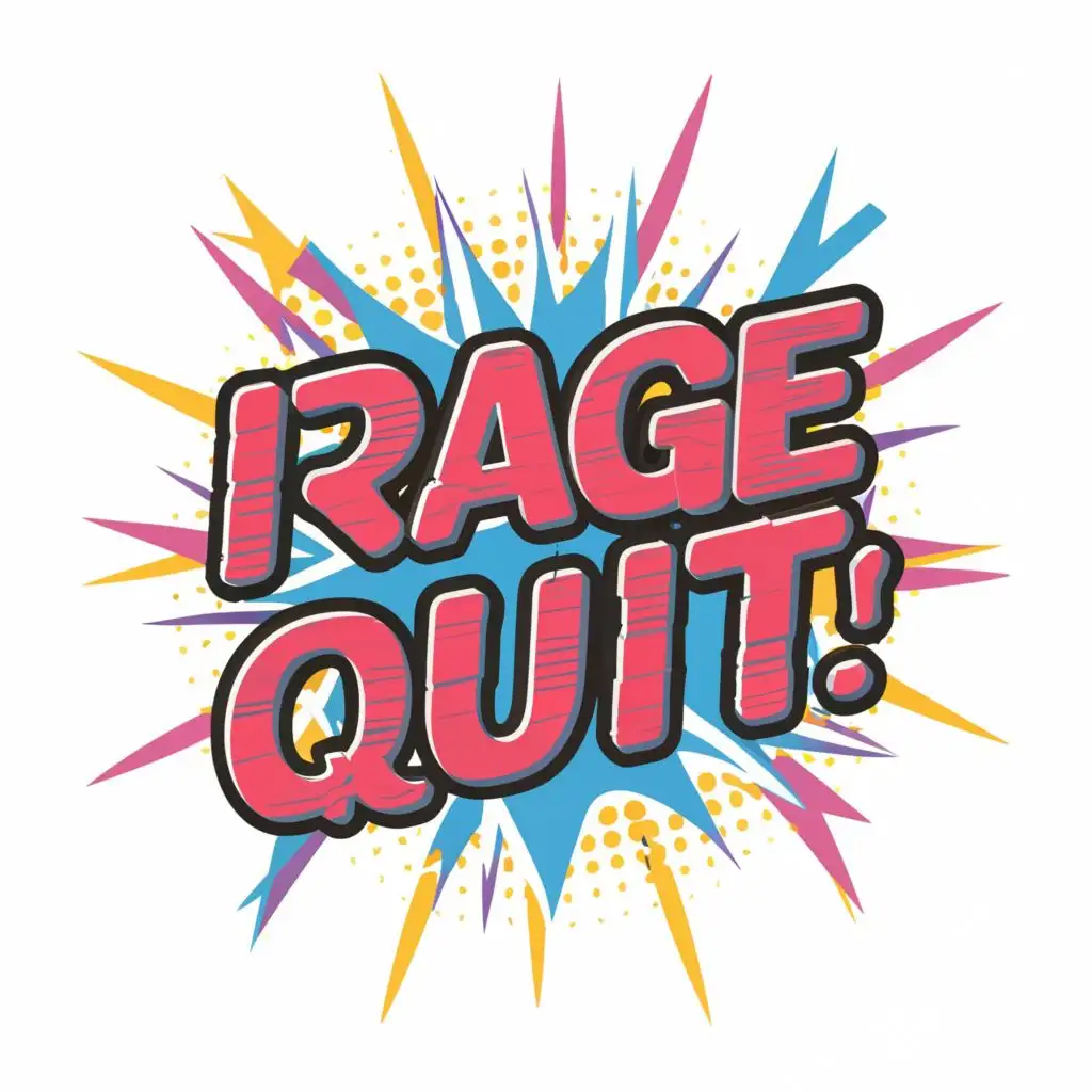 logo, logo, vector 90s style , with the text "I  RAGE QUIT" typography, WHITE BACKGROUND , bright vibrant colors . ultra sharp 3mm outlined lettering and image, full color image fill , ultra-detailed images with sharp lines and textures, capturing every detail with precision, ultra fine sharp outlined image , no copyright, no watermark, with the text ".", typography