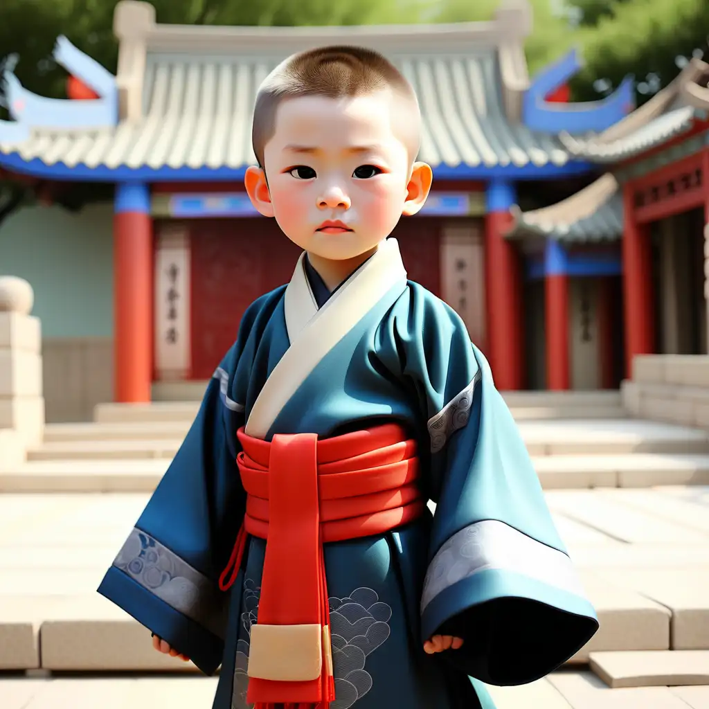 Qingdao Little Boy in Traditional Hanfu Attire