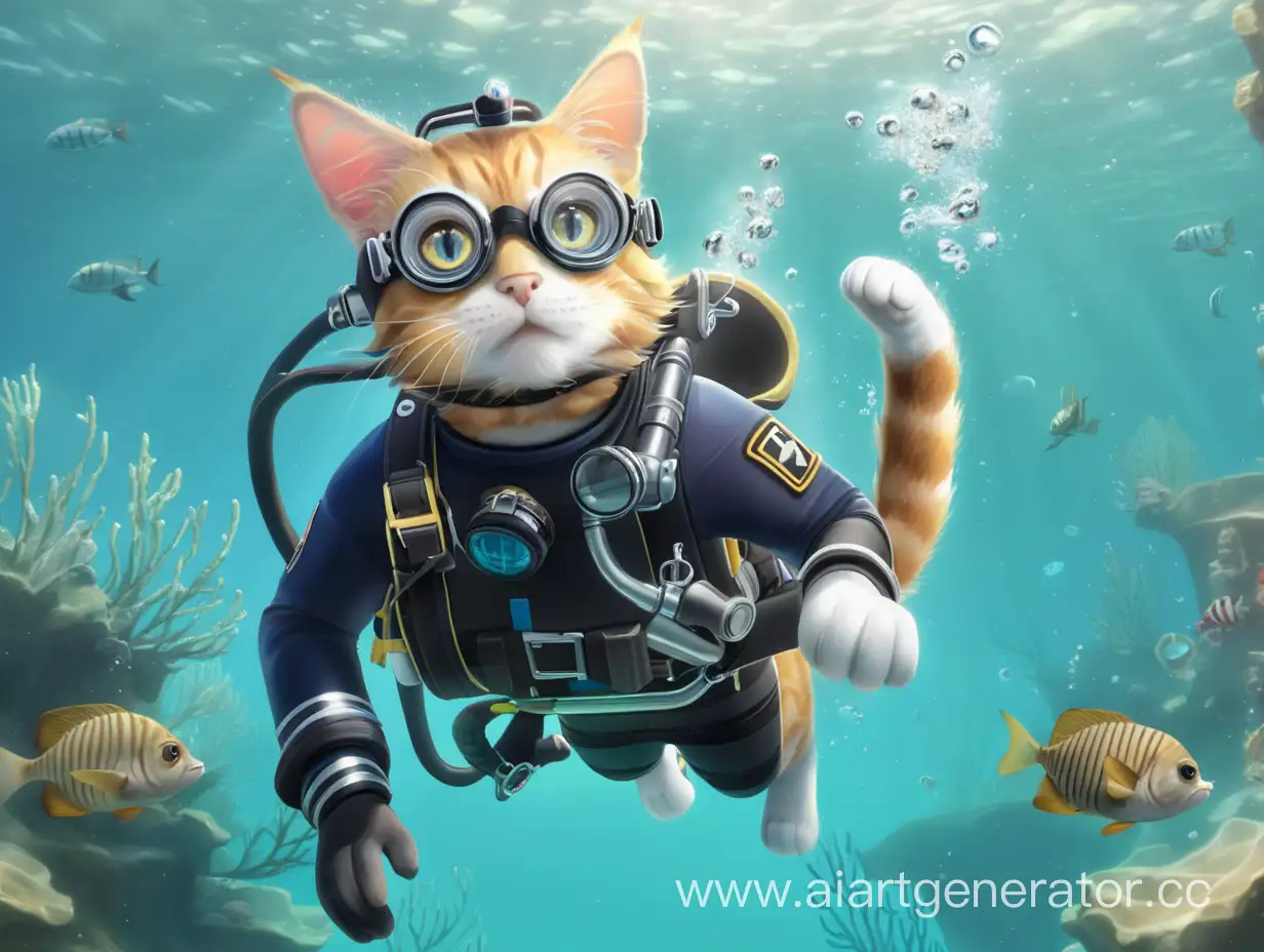 Adventurous-Cat-Diver-Exploring-Underwater-Wonders