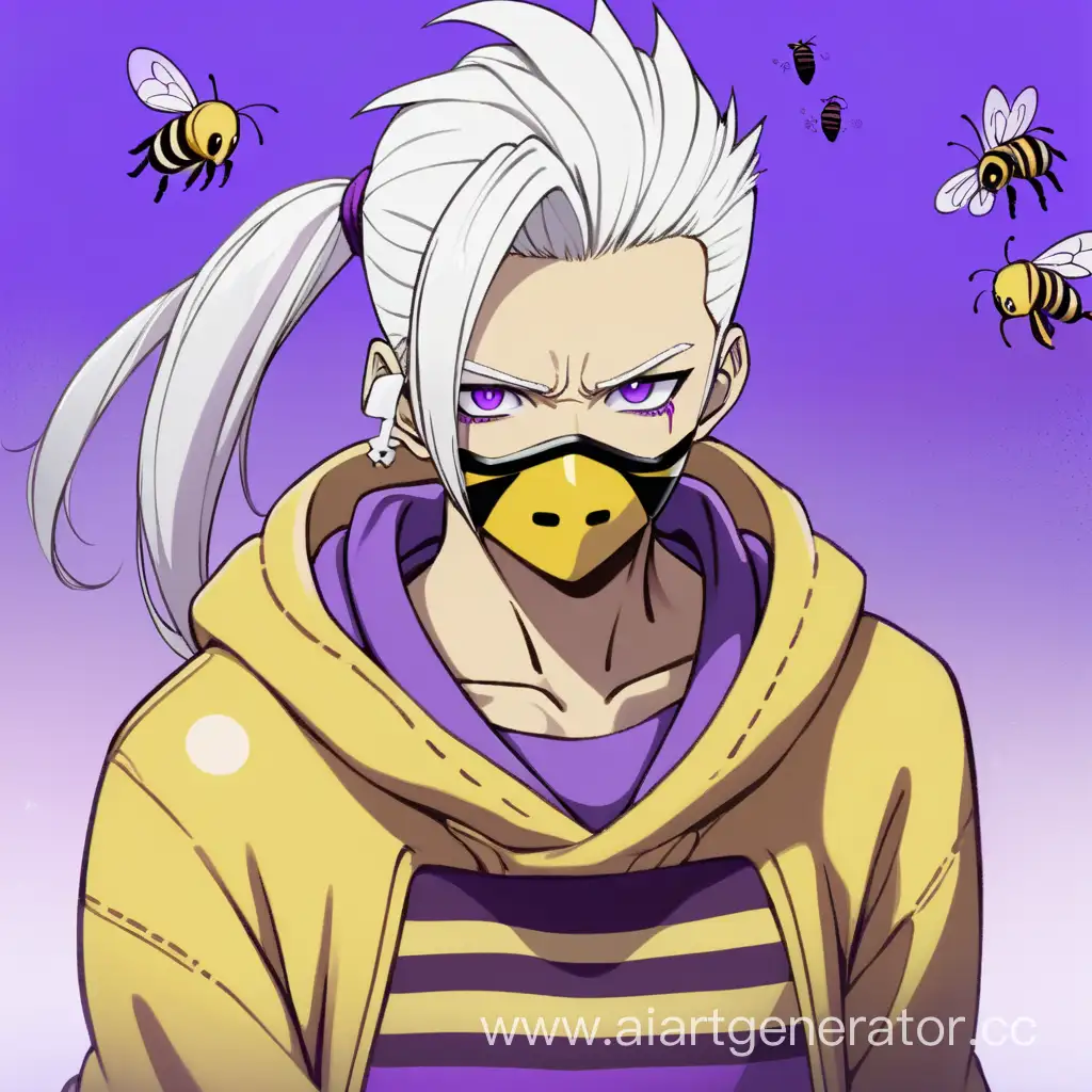 Anime-Boy-with-White-Hair-and-Yellow-Mask-Surrounded-by-Bees-with-Purple-Aura