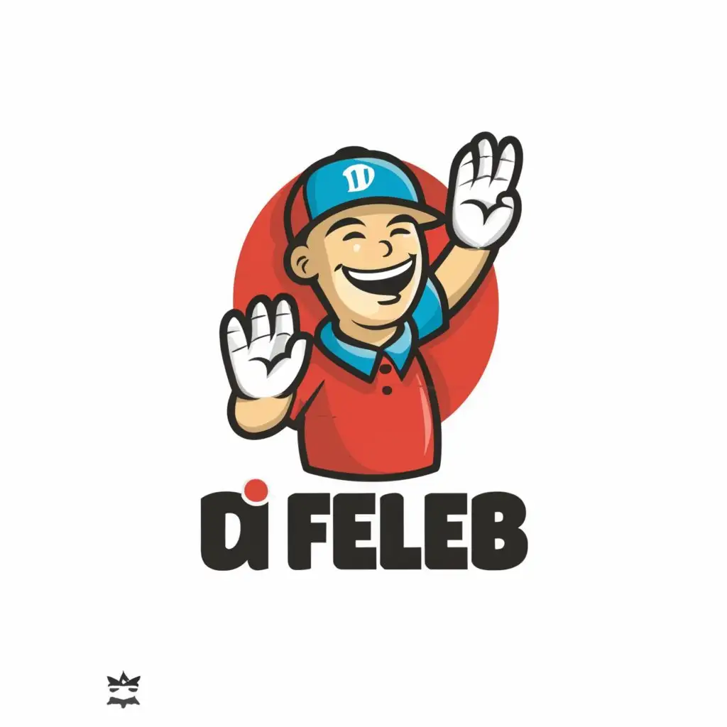 a logo design,with the text "Di feleb", main symbol:a cartoon guy waving goodbye,complex,clear background