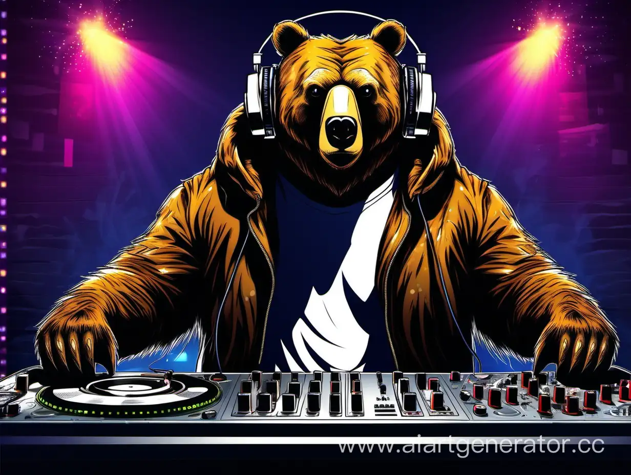 Groovy-Bear-DJ-Spinning-Tunes-in-Nightclub-with-Headphones