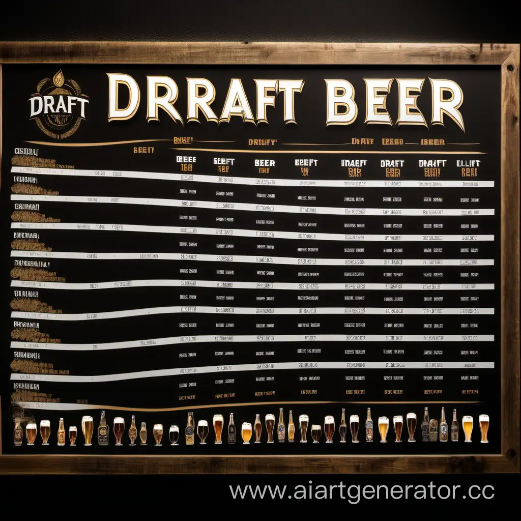 price list for draft beer for a tableau with drawings and logos of companies