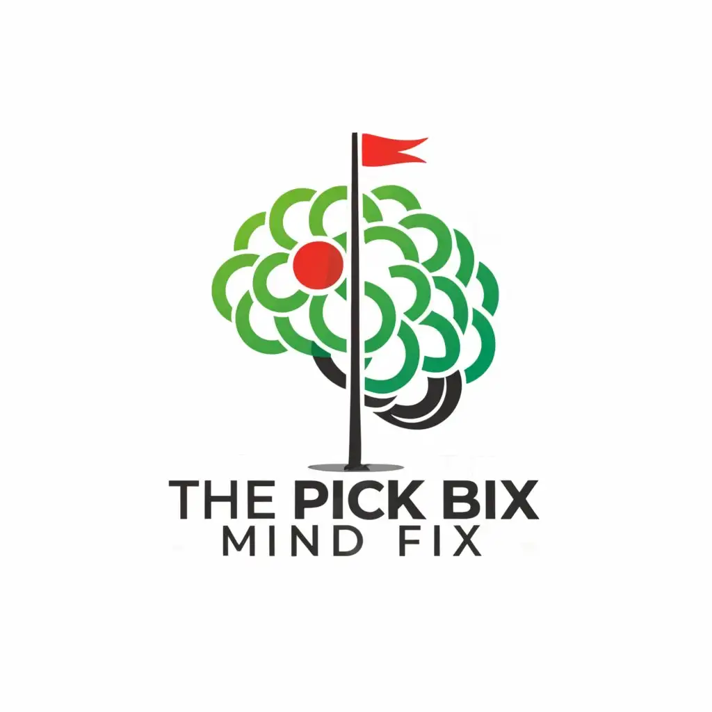 a logo design,with the text "The Pick Bix Mind Fix", main symbol:a brain like a putting green with a golf flagstick,Minimalistic,be used in Education industry,clear background