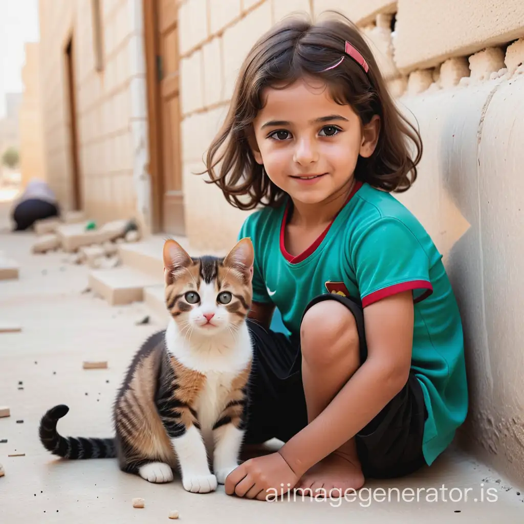 Palestinian children victims of war are saved by a hero cat