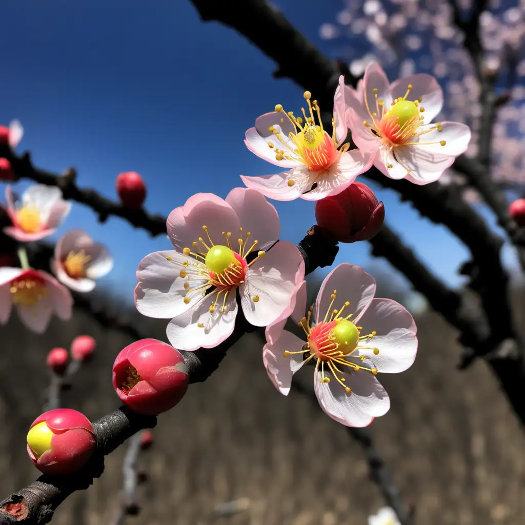 Vibrant Japanese Apricot Ume Flowers in Bloom