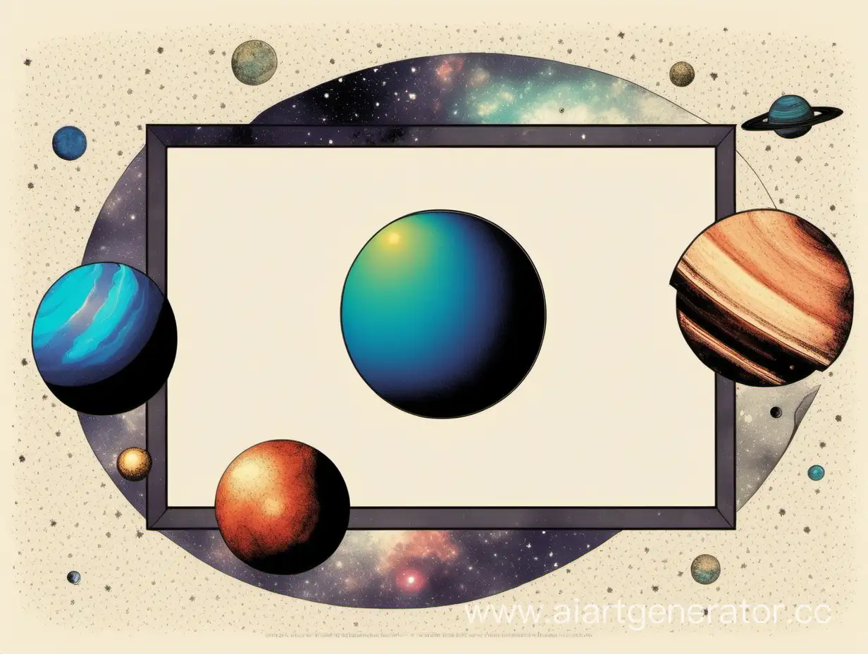 прямоугольная рамка с нарисованными на ней цветными планетами а в центре пустота