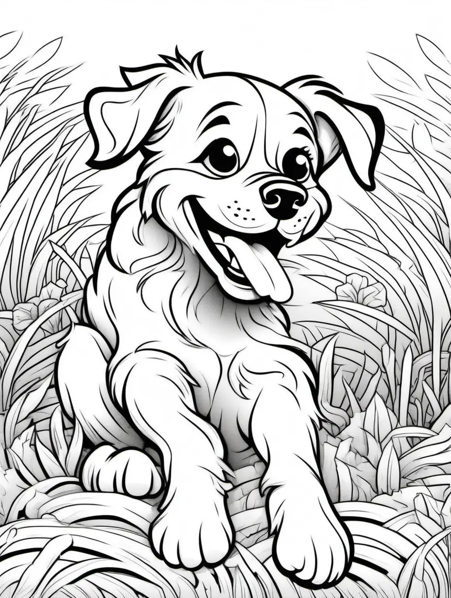 Happy Dog Playing Coloring Page for Adult Relaxation