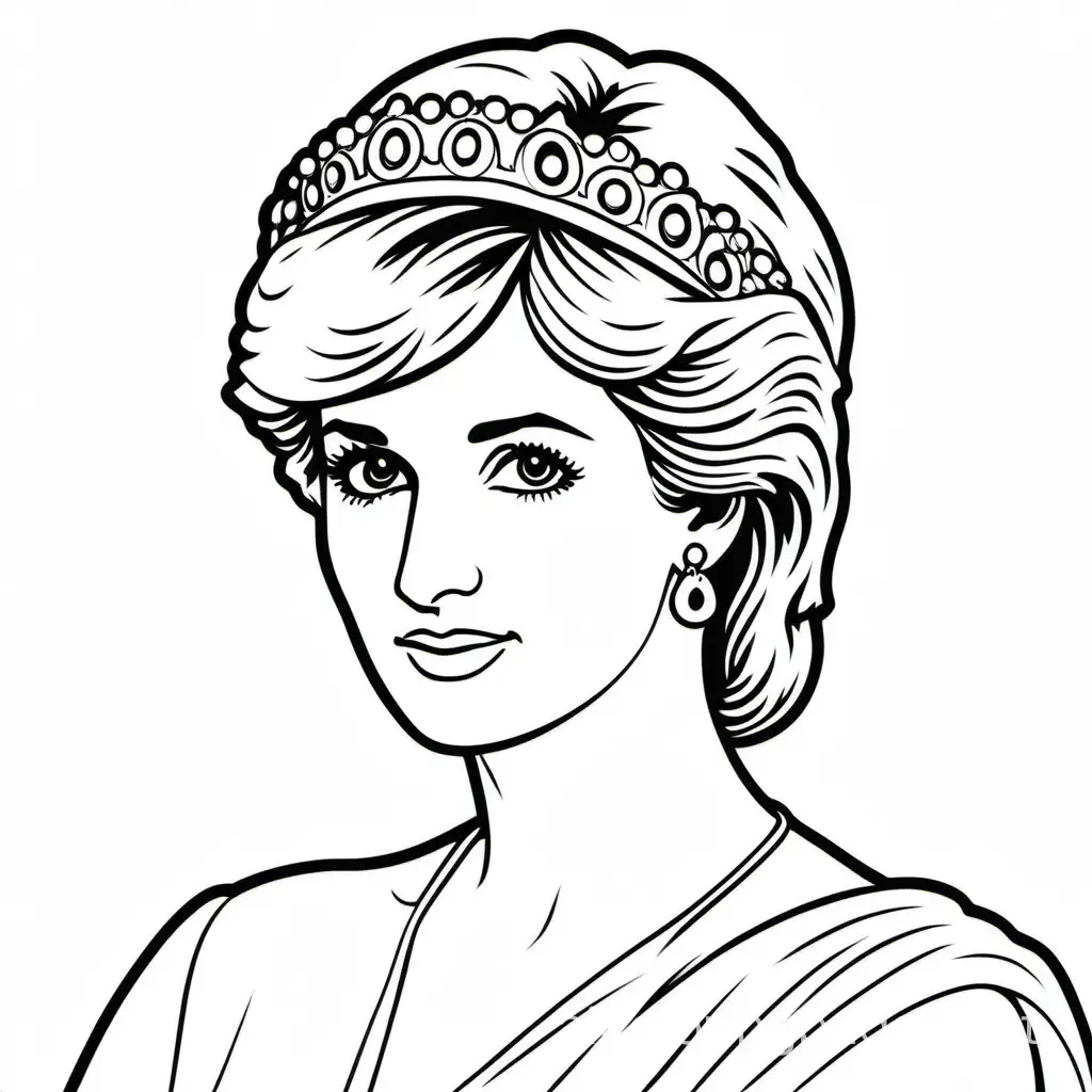 Lady-Diana-Coloring-Page-Simple-and-Accessible-Black-and-White-Line-Art