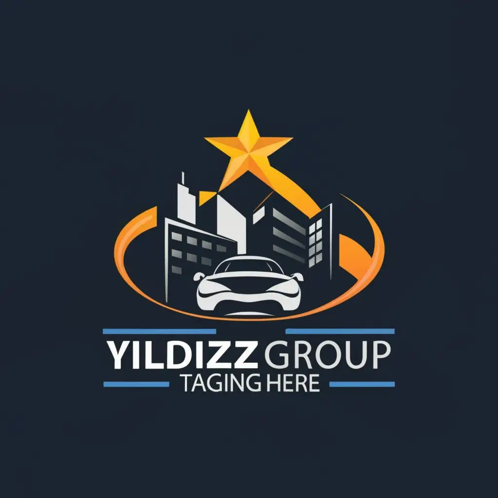 logo, Star, water drop, car home, with the text "YILDIZ GROUP", typography, be used in Real Estate industry