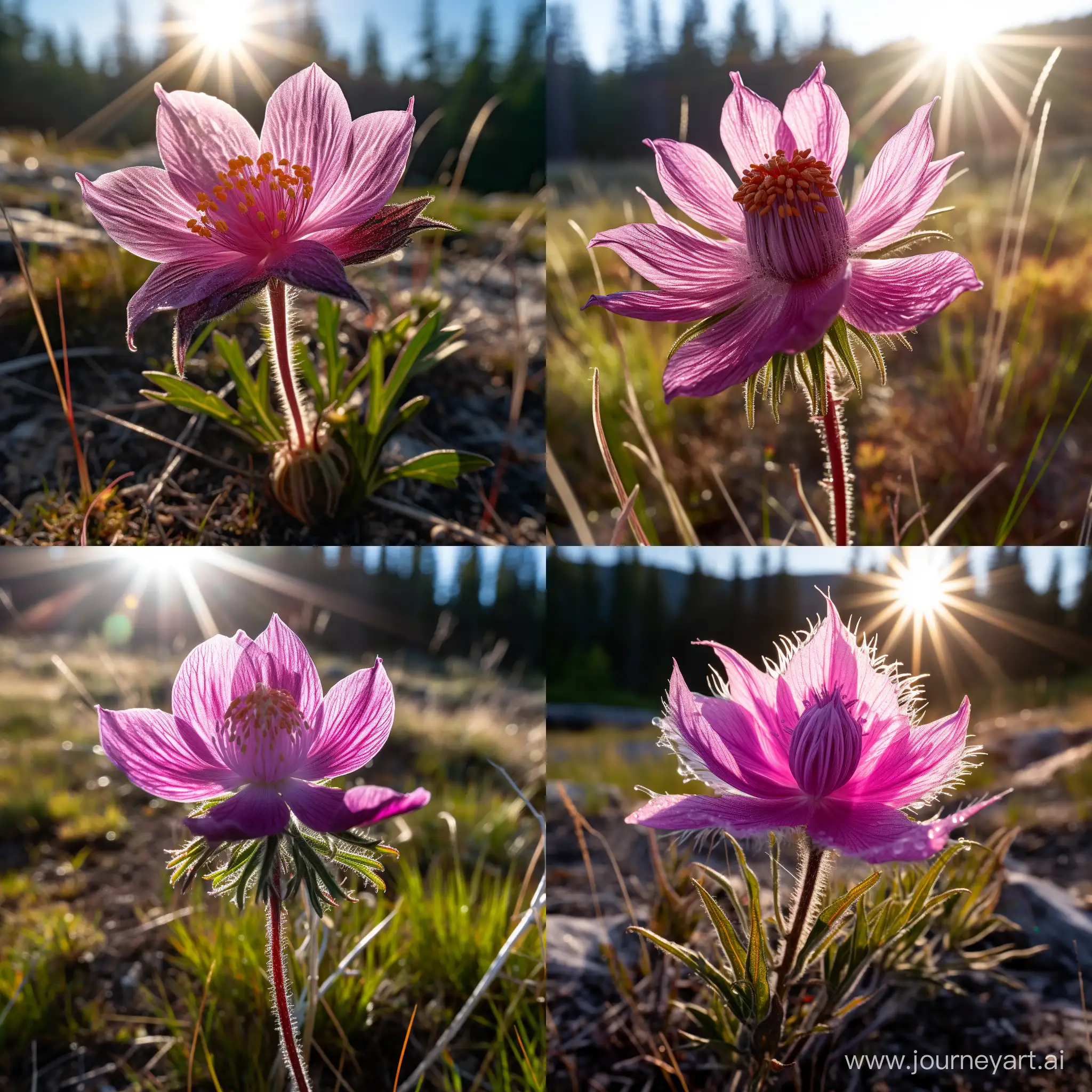foto macro of flower Pulsatilla reflects the sun's rays, Nikon z8 200mm