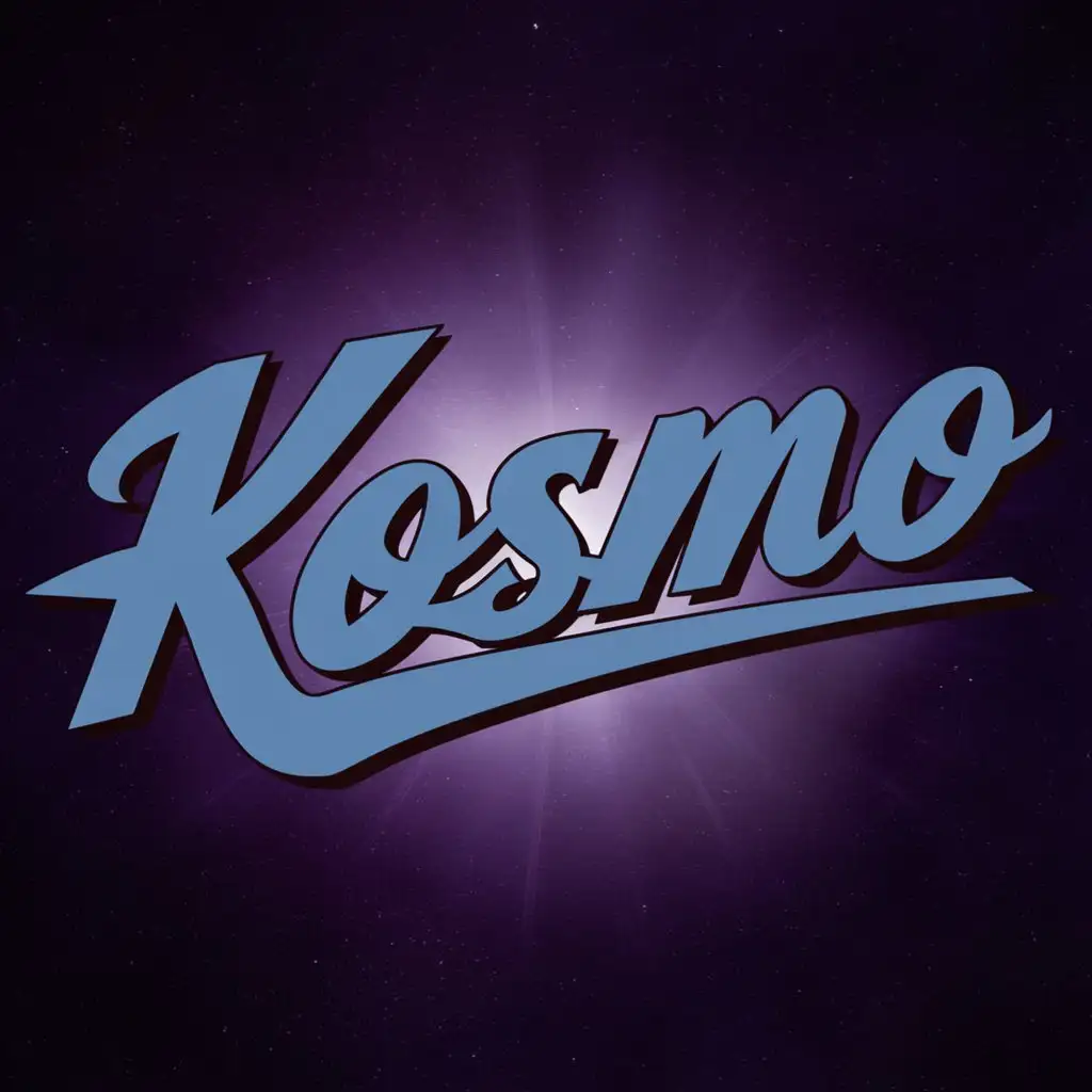 Banner  with space purple background 
Kosmo  in blue color on top of it subscribed 
