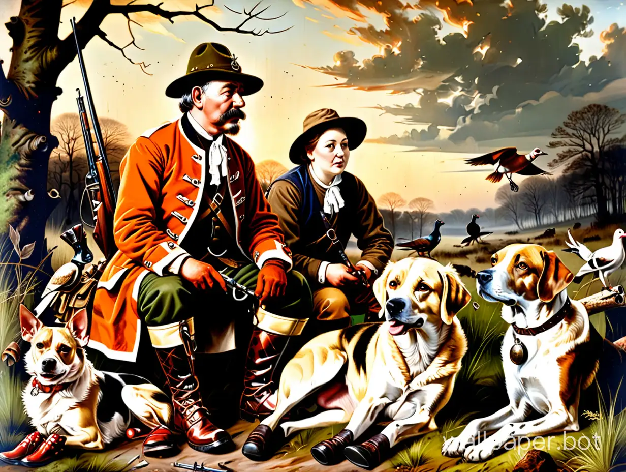 Outdoor-Hunting-Discussion-with-Dog-and-Trophies