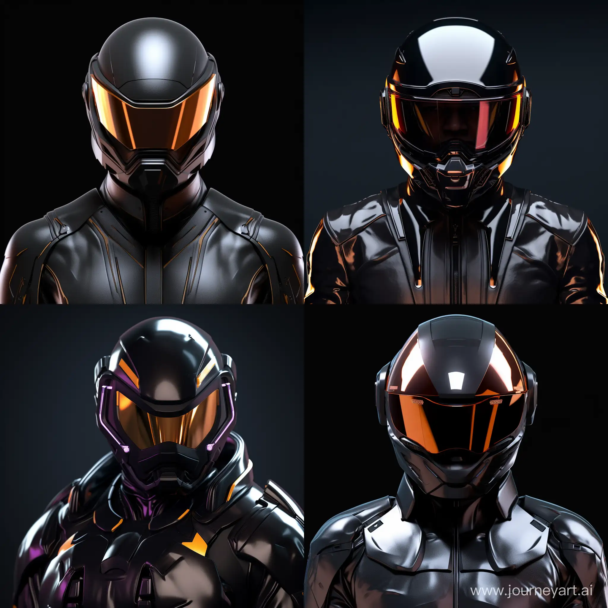 Futuristic-Daft-Punk-Style-Hyperrealistic-3D-Rendering-of-GuyManuel-in-Voluminous-Black-Clothing-and-Mirrored-Helmet