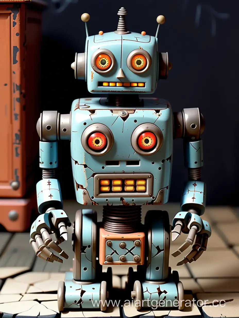 Vintage-Toy-Robot-with-Eerie-Cracks-Retro-Aesthetic-and-Haunting-Charm