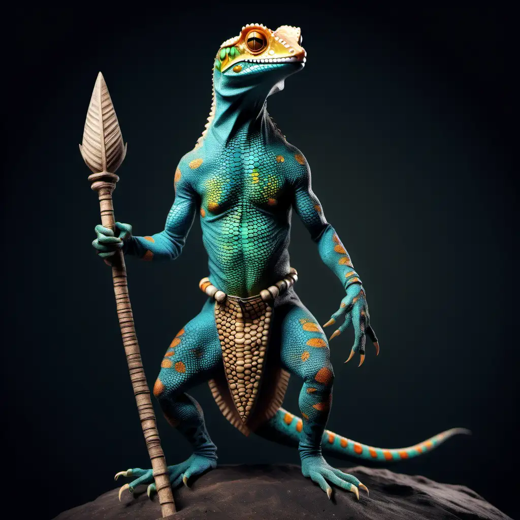 Realistic Male Gecko Witch in African Primitive Warrior Lizard Costume