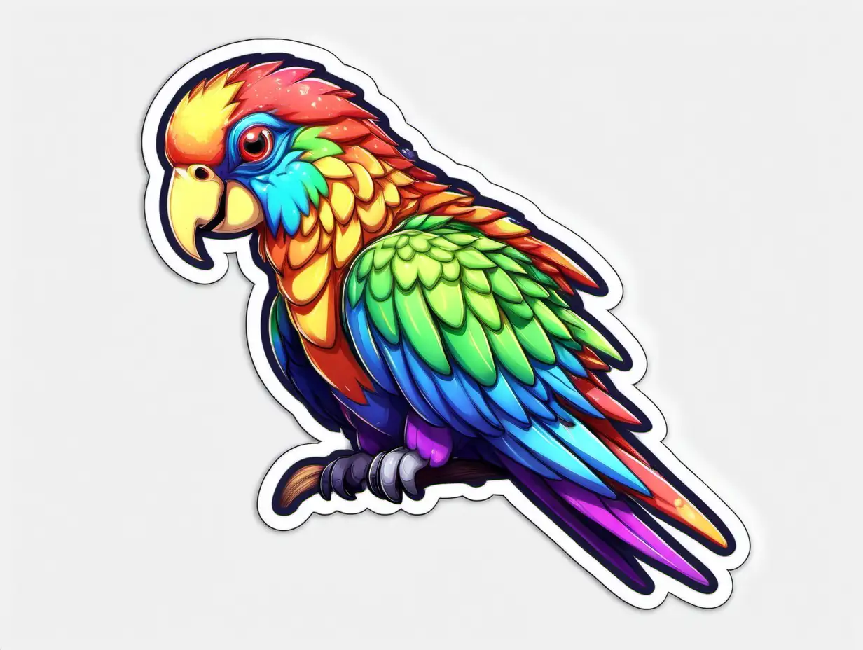 /imagine prompt: rainbow parrot, Sticker, Lovely, Cool Colors, Deviant Art, Contour, Vector, White Background, Detailed
