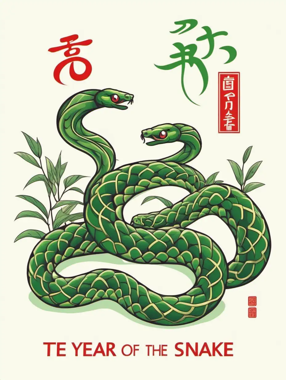 the year of the snake, snakes only; cute snakes, white background, NO symbols, NO chinese and NO asian writing,
