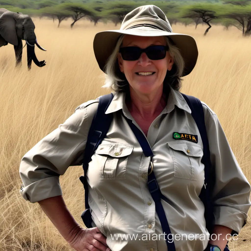 a middle-aged woman from Canada enjoying a safari trip in africa