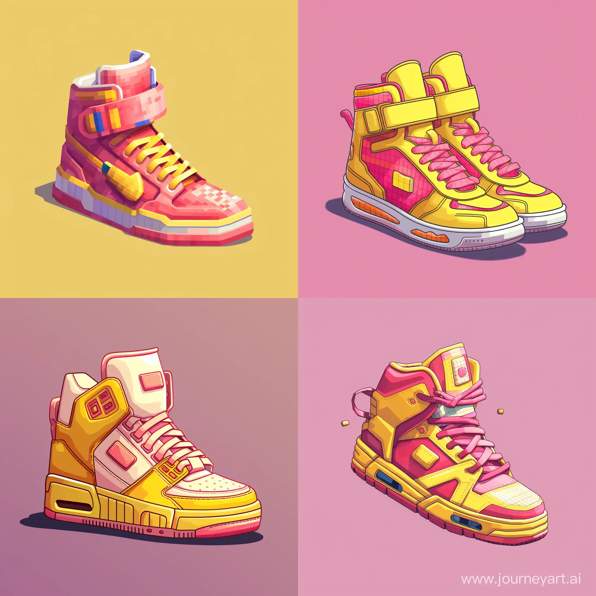 пиксель арт кроссовок, цвета розовый и желтые